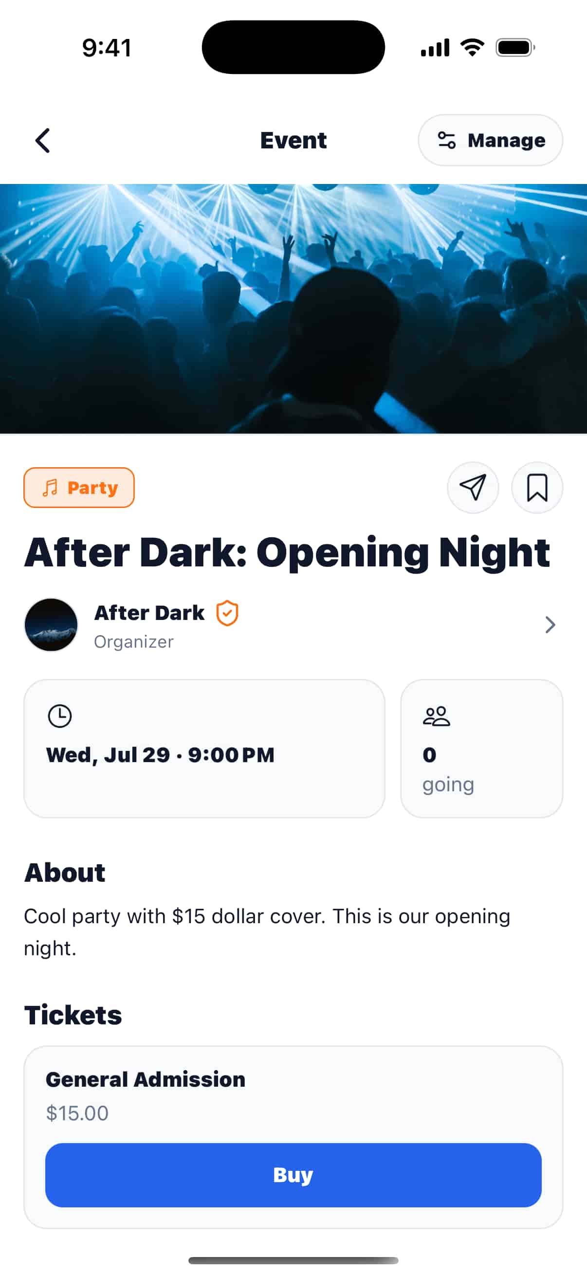 Paid event ticket available to buy from its event detail