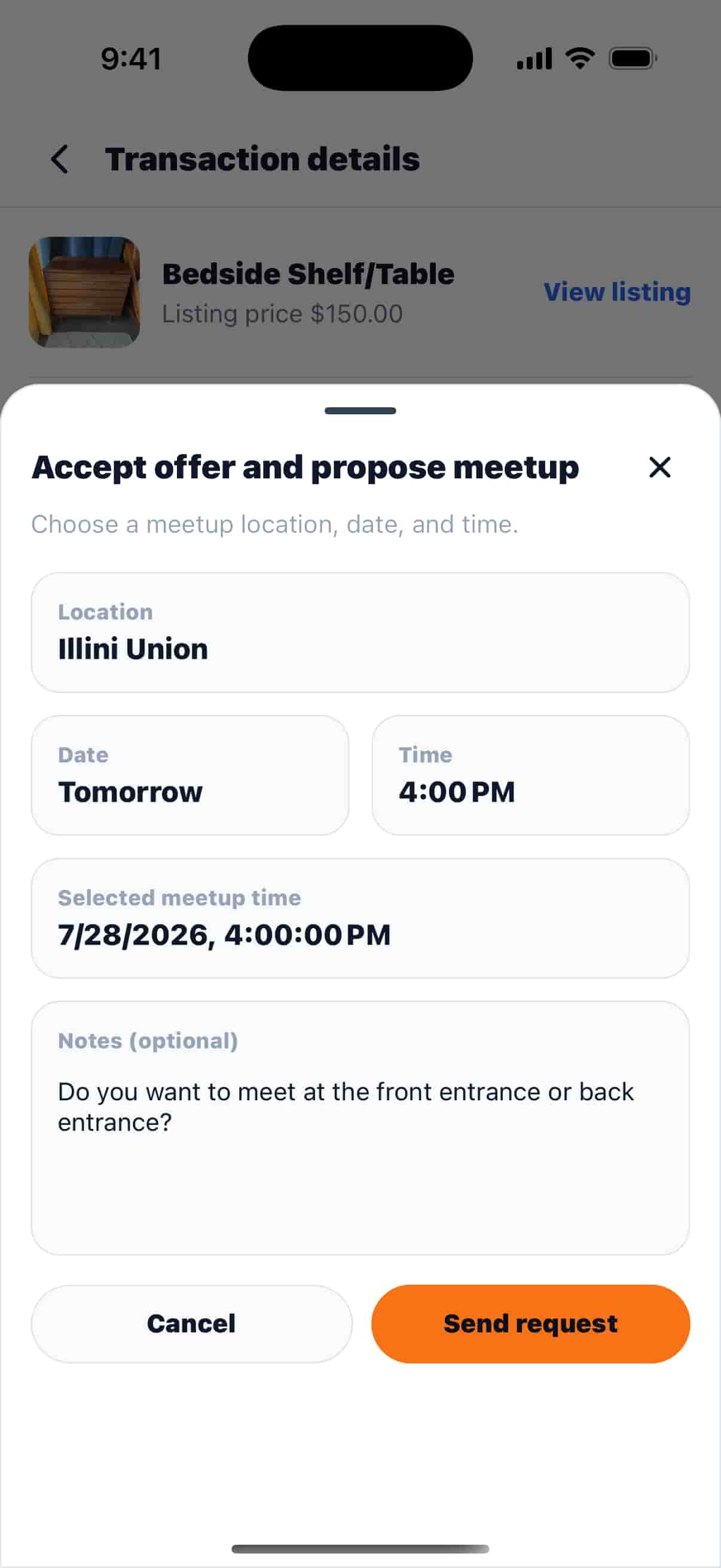 Accepting an offer and proposing a meetup at the Illini Union