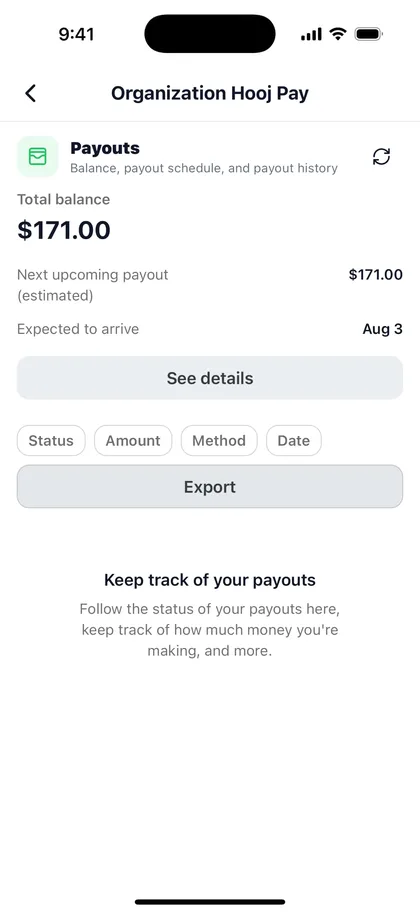 Hooj earnings and payment interface